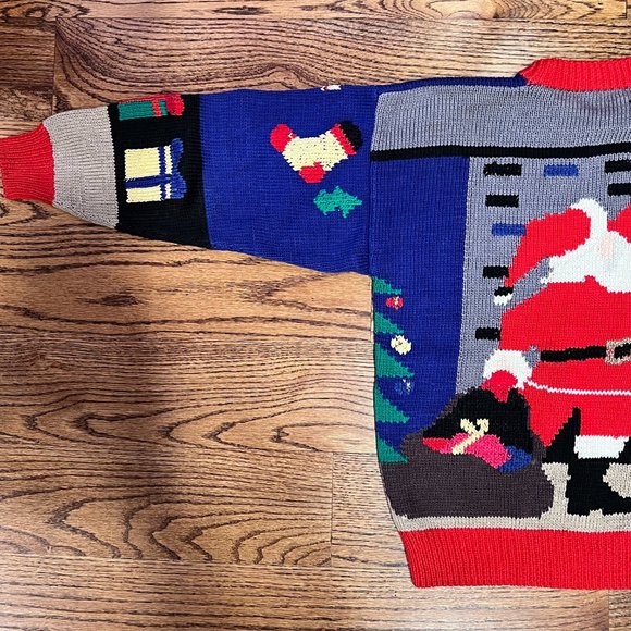 Vtg BEREK Cotton Hand Knit Ugly Christmas Sweater Tree Santa Metallic Small S - Picture 9 of 15